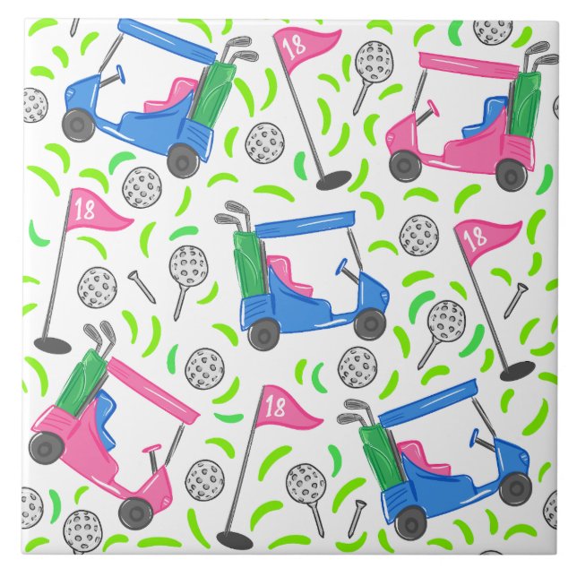 Pink Blue Green Golf Ceramic Tile (Front)