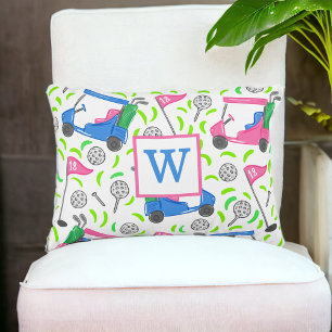 Pink Blue Green Golf Preppy Initial Decorative Cushion