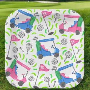 Pink Blue Green Golf Preppy Paper Plate