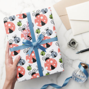 Pink, Blue & Green Ladybugs Pattern Wrapping Paper