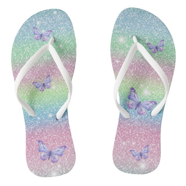 Pink Blue Green Ombre Glitter Butterflies  Thongs (Footbed)