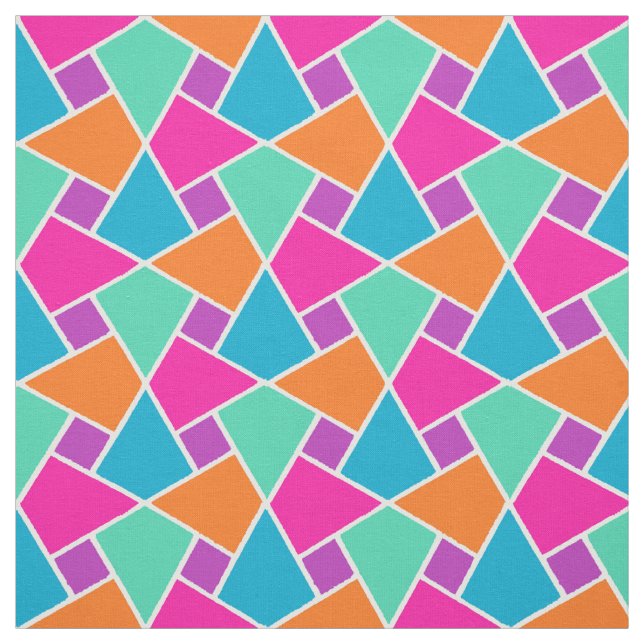 Pink Blue Green Orange Islamic Geometric Pattern Fabric (Swatch)