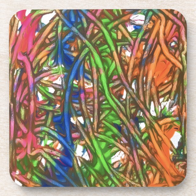 Pink, Blue, Green, Orange, Marble Artwork Coaster (Front)