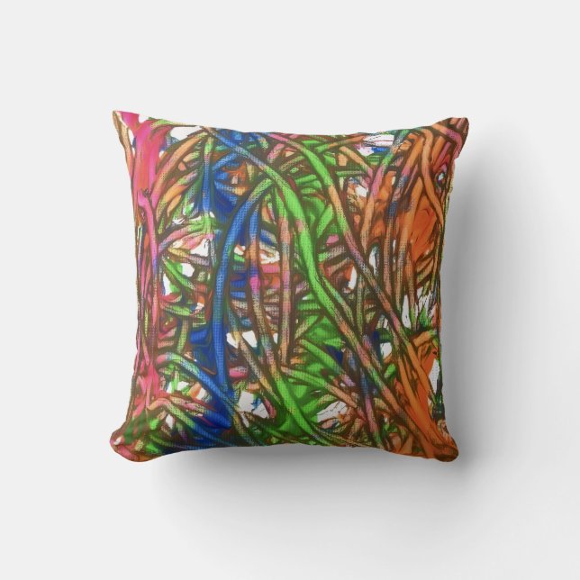 Pink, Blue, Green, Orange, Marble Artwork Cushion (Front)