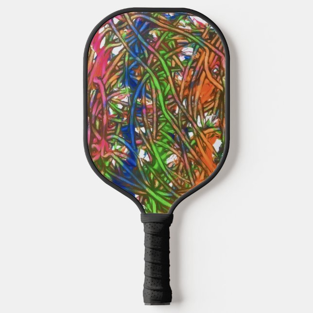 Pink, Blue, Green, Orange, Marble Artwork Pickleball Paddle (Front)