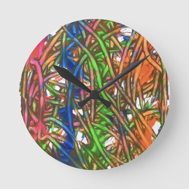 Pink, Blue, Green, Orange, Marble Artwork Round Clock (Front)