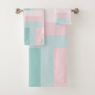 Pink Blue Green Pastel Colours Trendy Elegant Bath Towel Set