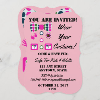 Pink Blue Green Polka Dots Clown Halloween Costume Invitation