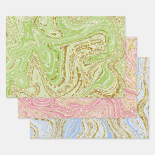 Pink, Blue, Green Sparkle Swirls Glitter Sequins Wrapping Paper Sheet
