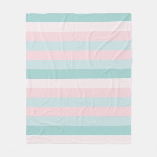 Pink Blue Green Striped Template Modern Elegant Fleece Blanket (Front)