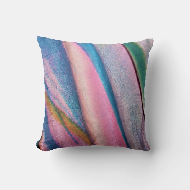 Pink blue green textile cushion (Front)