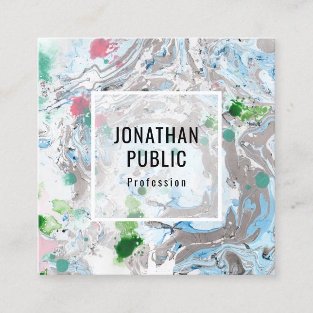 Pink Blue Green Trendy Modern Abstract Art Elegant Square Business Card (Front)