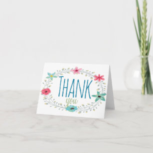 Pink Blue Green Wildflower Wreath Thank You Card