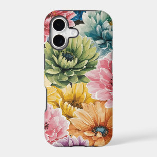 Pink Blue Green Yellow Orange Flower Art Pattern