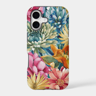 Pink Blue Green Yellow Orange Flower Art Pattern
