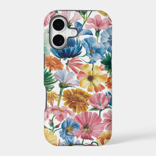 Pink Blue Green Yellow Orange Flower Art Pattern