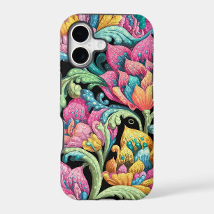 Pink Blue Green Yellow Orange Flower Art Pattern