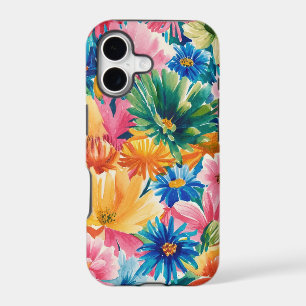 Pink Blue Green Yellow Orange Flower Art Pattern