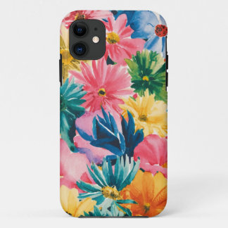 Pink Blue Green Yellow Orange Flower Art Pattern iPhone 11 Case