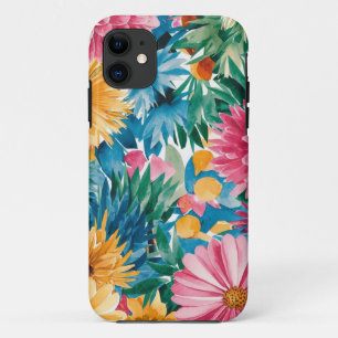 Pink Blue Green Yellow Orange Flower Art Pattern iPhone 11 Case