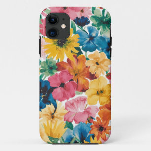Pink Blue Green Yellow Orange Flower Art Pattern iPhone 11 Case