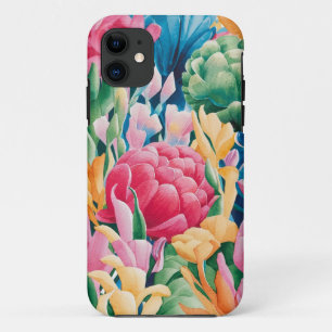 Pink Blue Green Yellow Orange Flower Art Pattern iPhone 11 Case