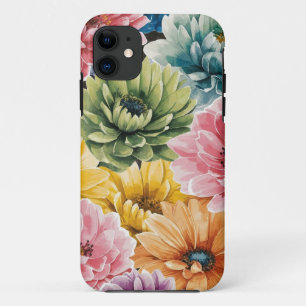 Pink Blue Green Yellow Orange Flower Art Pattern iPhone 11 Case