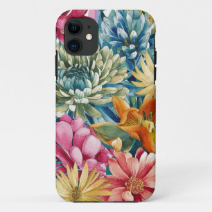 Pink Blue Green Yellow Orange Flower Art Pattern iPhone 11 Case