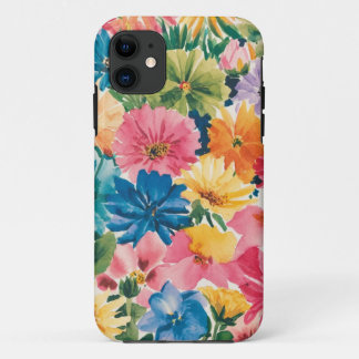 Pink Blue Green Yellow Orange Flower Art Pattern iPhone 11 Case
