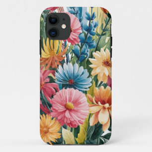 Pink Blue Green Yellow Orange Flower Art Pattern iPhone 11 Case
