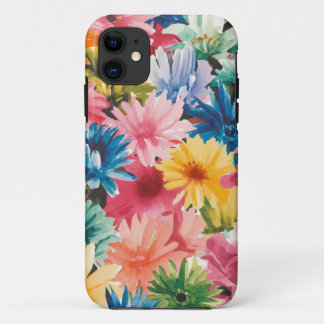 Pink Blue Green Yellow Orange Flower Art Pattern iPhone 11 Case