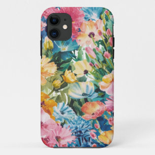 Pink Blue Green Yellow Orange Flower Art Pattern iPhone 11 Case