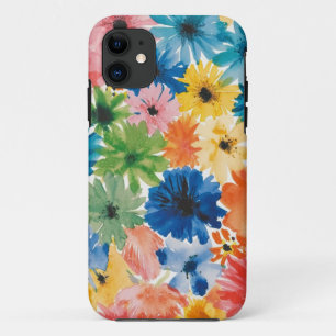 Pink Blue Green Yellow Orange Flower Art Pattern iPhone 11 Case
