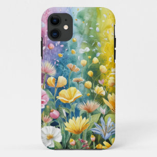 Pink Blue Green Yellow Orange Flower Art Pattern iPhone 11 Case