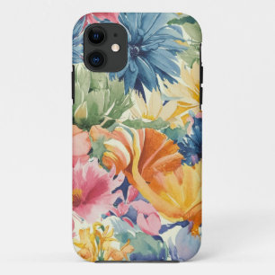 Pink Blue Green Yellow Orange Flower Art Pattern iPhone 11 Case