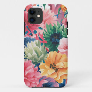 Pink Blue Green Yellow Orange Flower Art Pattern iPhone 11 Case