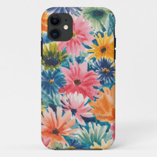 Pink Blue Green Yellow Orange Flower Art Pattern iPhone 11 Case