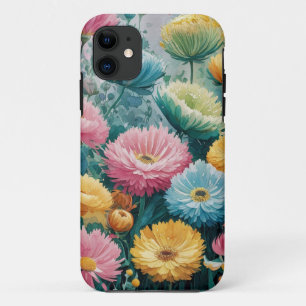 Pink Blue Green Yellow Orange Flower Art Pattern iPhone 11 Case