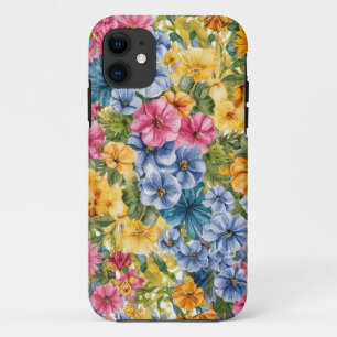 Pink Blue Green Yellow Orange Flower Art Pattern iPhone 11 Case
