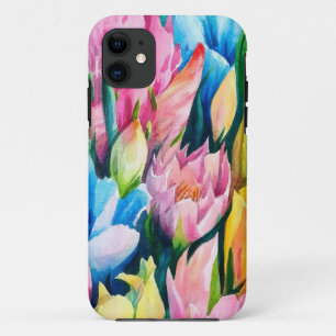 Pink Blue Green Yellow Orange Flower Art Pattern iPhone 11 Case