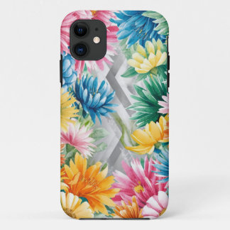 Pink Blue Green Yellow Orange Flower Art Pattern iPhone 11 Case