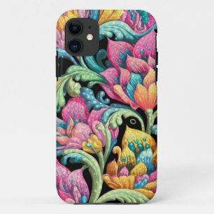 Pink Blue Green Yellow Orange Flower Art Pattern iPhone 11 Case