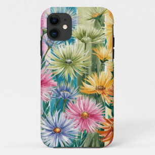Pink Blue Green Yellow Orange Flower Art Pattern iPhone 11 Case