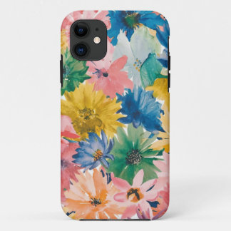 Pink Blue Green Yellow Orange Flower Art Pattern iPhone 11 Case