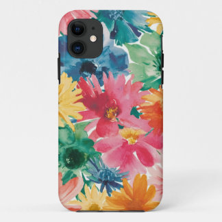 Pink Blue Green Yellow Orange Flower Art Pattern iPhone 11 Case