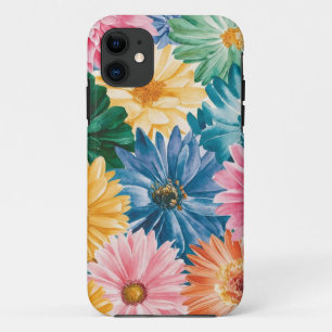 Pink Blue Green Yellow Orange Flower Art Pattern iPhone 11 Case