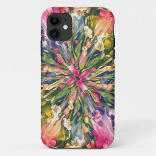 Pink Blue Green Yellow Orange Flower Art Pattern iPhone 11 Case
