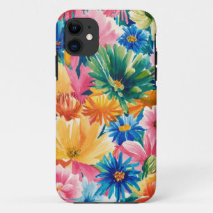 Pink Blue Green Yellow Orange Flower Art Pattern iPhone 11 Case
