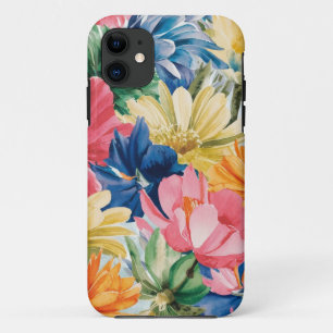 Pink Blue Green Yellow Orange Flower Art Pattern iPhone 11 Case