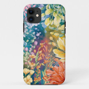 Pink Blue Green Yellow Orange Flower Art Pattern iPhone 11 Case